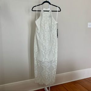 Shona Joy NWT High Neck Eyelash Lace Midi Dress
